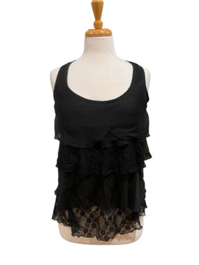 ❤️Women's F.A.N.G Black Ruffled Lace Tank Top S